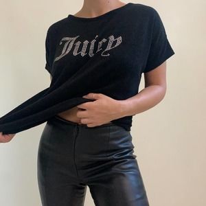 Juicy Couture Black Terry Bling Spell Out T-shirt